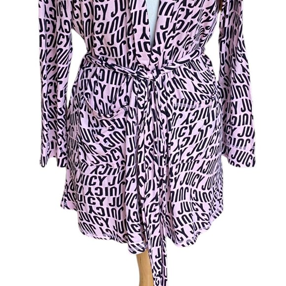 Juicy Couture Spell-Out Bathrobe-XL- Luxe Short Tie Jersey Knit Pink Spa Y2K 90s - Picture 3 of 12